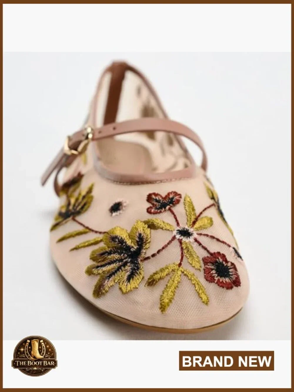 Embroidered Floral Mesh Ballet Flats Round Toe Mary Jane Women's Shoes